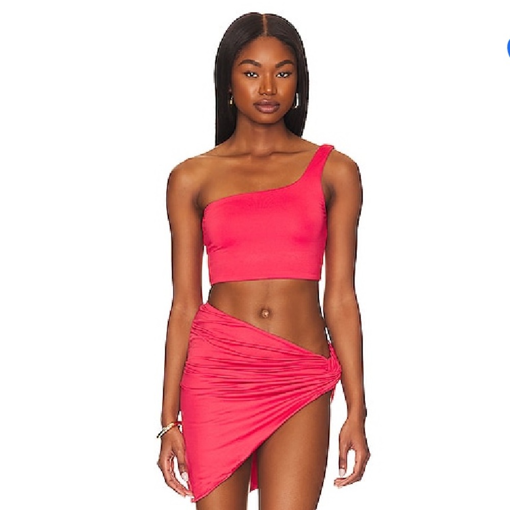 superdown Hot Pink Asymmetrical Ruched Mini Skirt